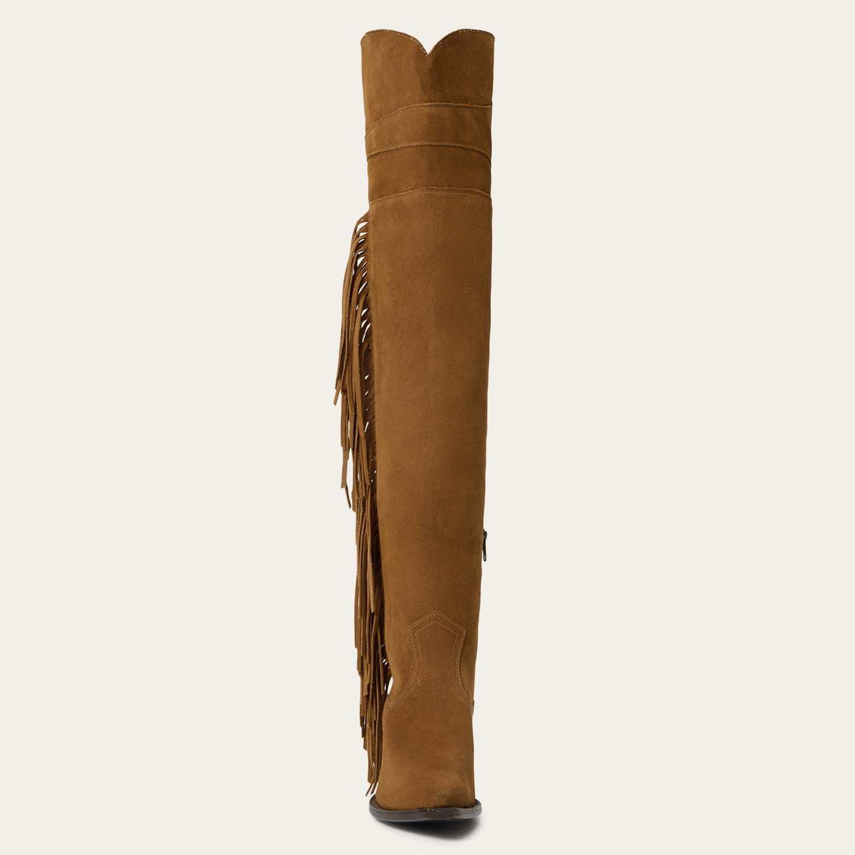 Women's tan suede over-the-knee Stetson glam leather boots with fringe