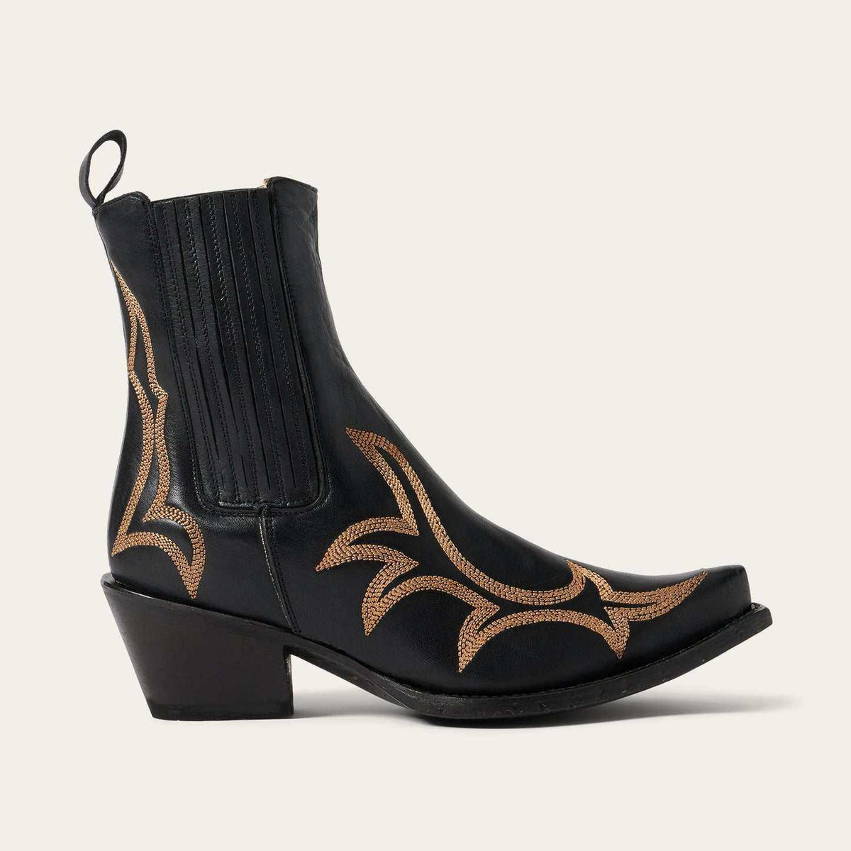 Black women's Stetson Greta ankle leather boots with embroidery