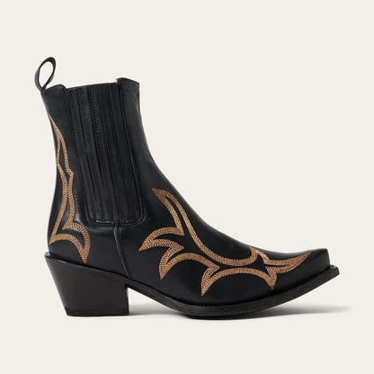 Black women's Stetson Greta ankle leather boots with embroidery