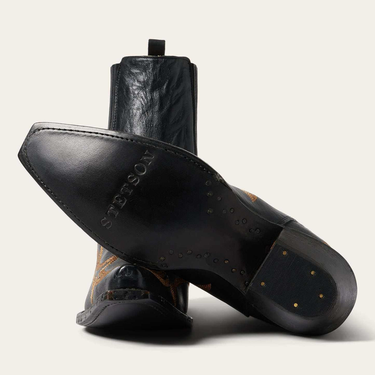 Handcrafted black women's Stetson Greta ankle leather boots with embroidery