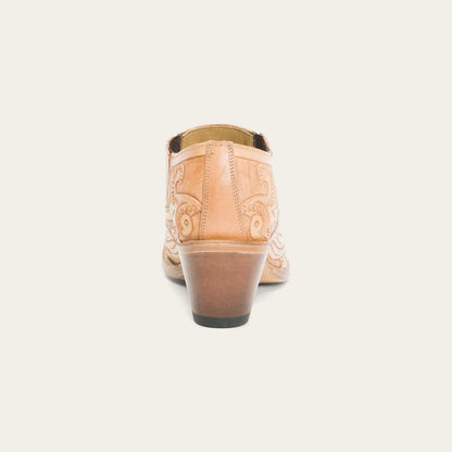 Handcrafted women's Stetson Nina leather boots in burnished tan with unique hand-tooled design