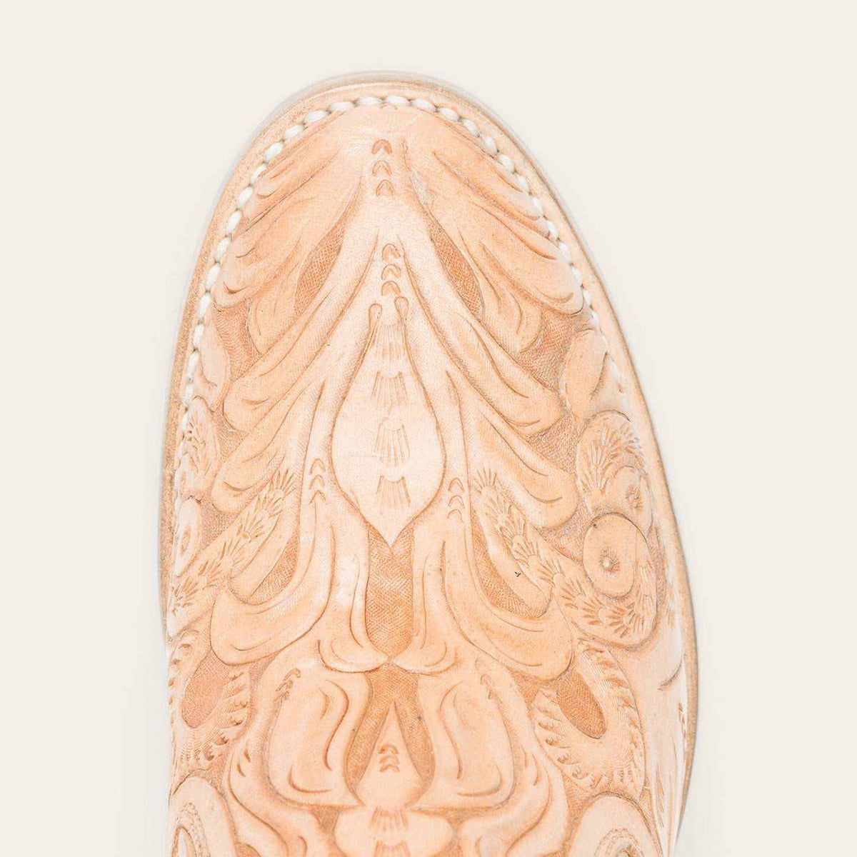 Handcrafted women's Stetson Nina leather boots in burnished tan with unique hand tooled design