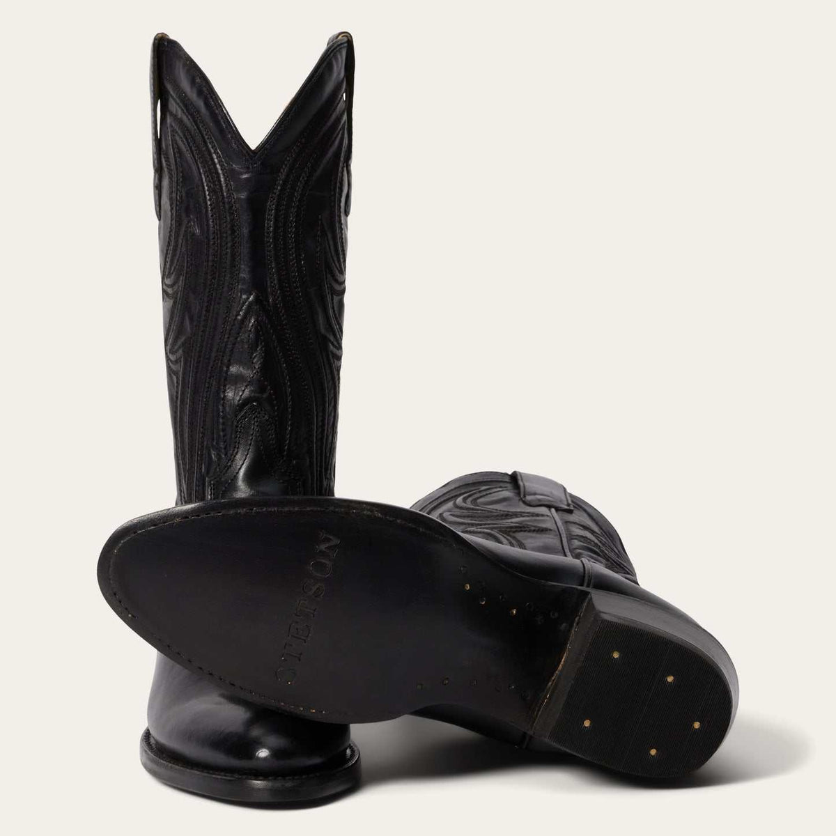 Handcrafted black women's Stetson Nora boots with corded shaft design