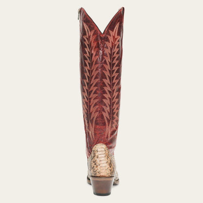 Women's Stetson Ruby Python brown boots with vintage flame embroidery
