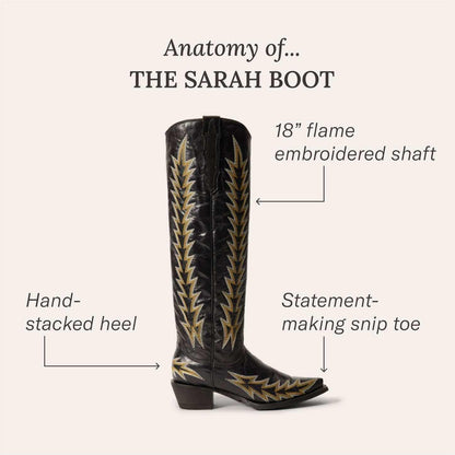 Womens Stetson Sarah black leather boots with vintage embroidery