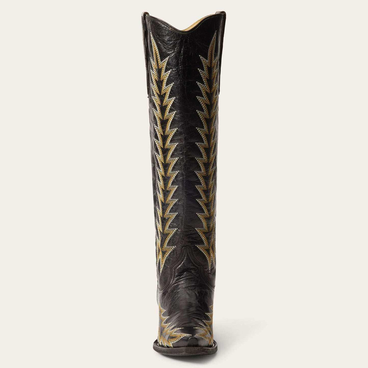 Black handcrafted women's Stetson Sarah leather cowboy boots with vintage embroidery
