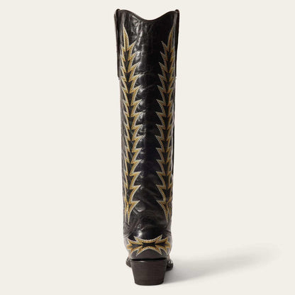Handcrafted Women's Stetson Sarah Black Leather Boots with Vintage Embroidery