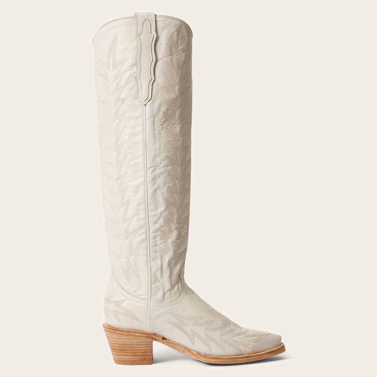 Handcrafted cream women's Stetson Sarah leather boots with vintage embroidery