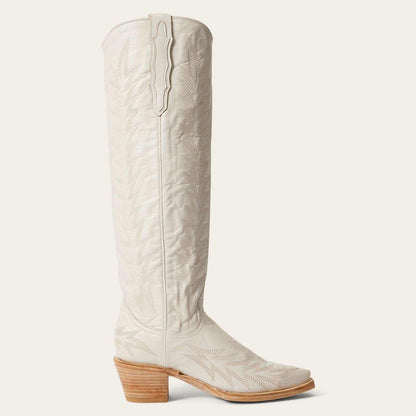 Handcrafted cream women's Stetson Sarah leather boots with vintage embroidery