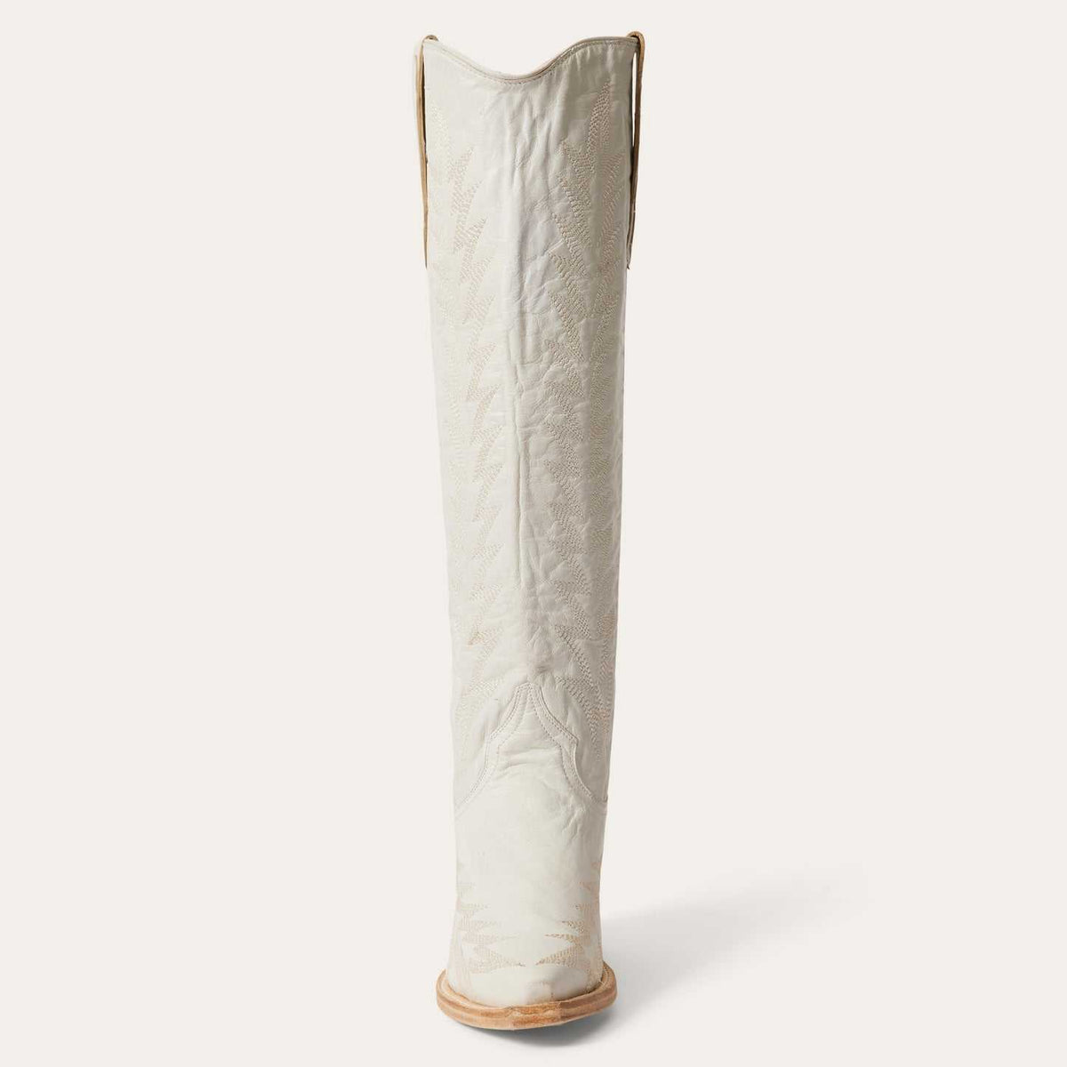 Handcrafted women's Stetson Sarah leather boots in cream with vintage flame embroidery