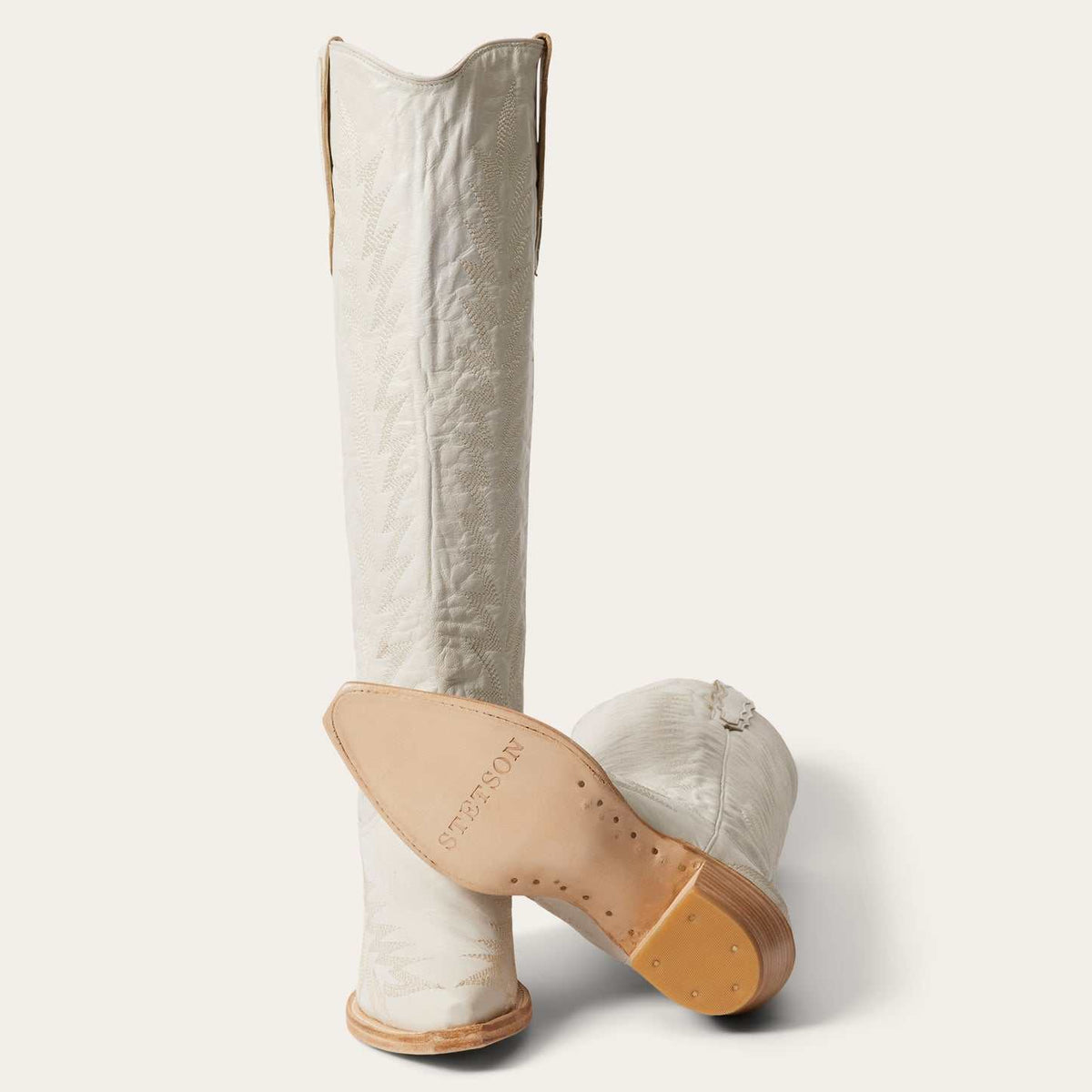 handcrafted cream women's stetson sarah leather cowboy boots with vintage embroidery