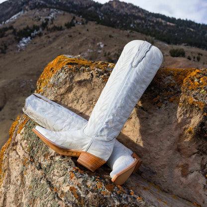 Handcrafted women's Stetson Sarah leather boots in cream with vintage flame embroidery
