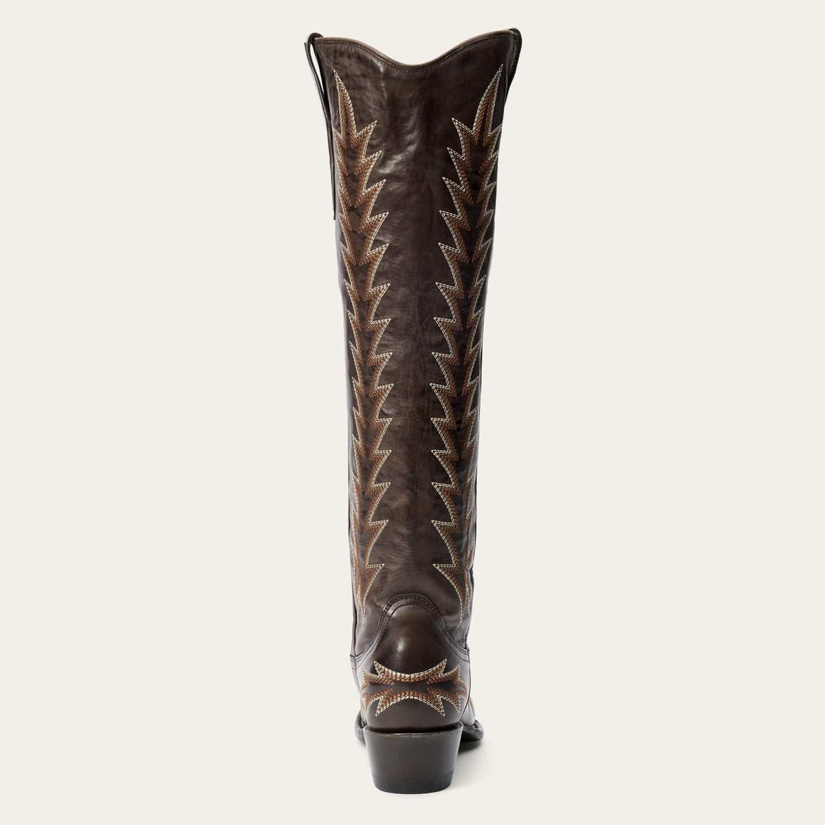 Handcrafted women's Stetson Sarah leather boots in chocolate with snip toe and vintage embroidery