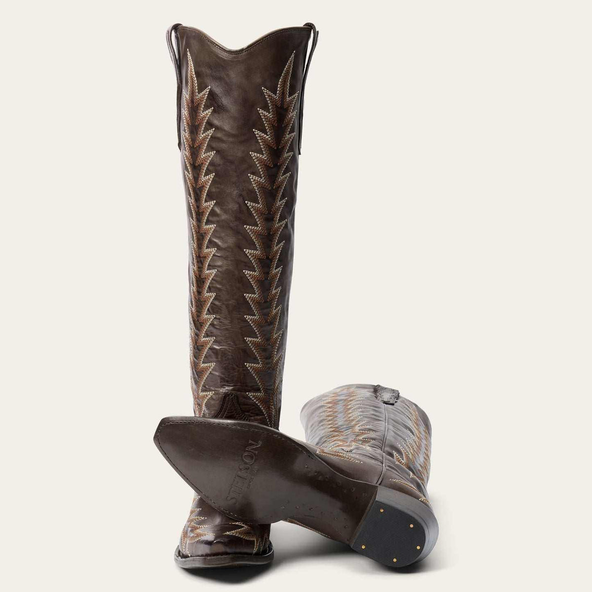 Women's Stetson Sarah leather snip toe boots in chocolate with vintage embroidery