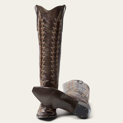 Women's Stetson Sarah leather snip toe boots in chocolate with vintage embroidery