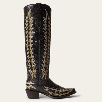 Black Women's Stetson Sarah Leather Cowboy Boots with Vintage Embroidery