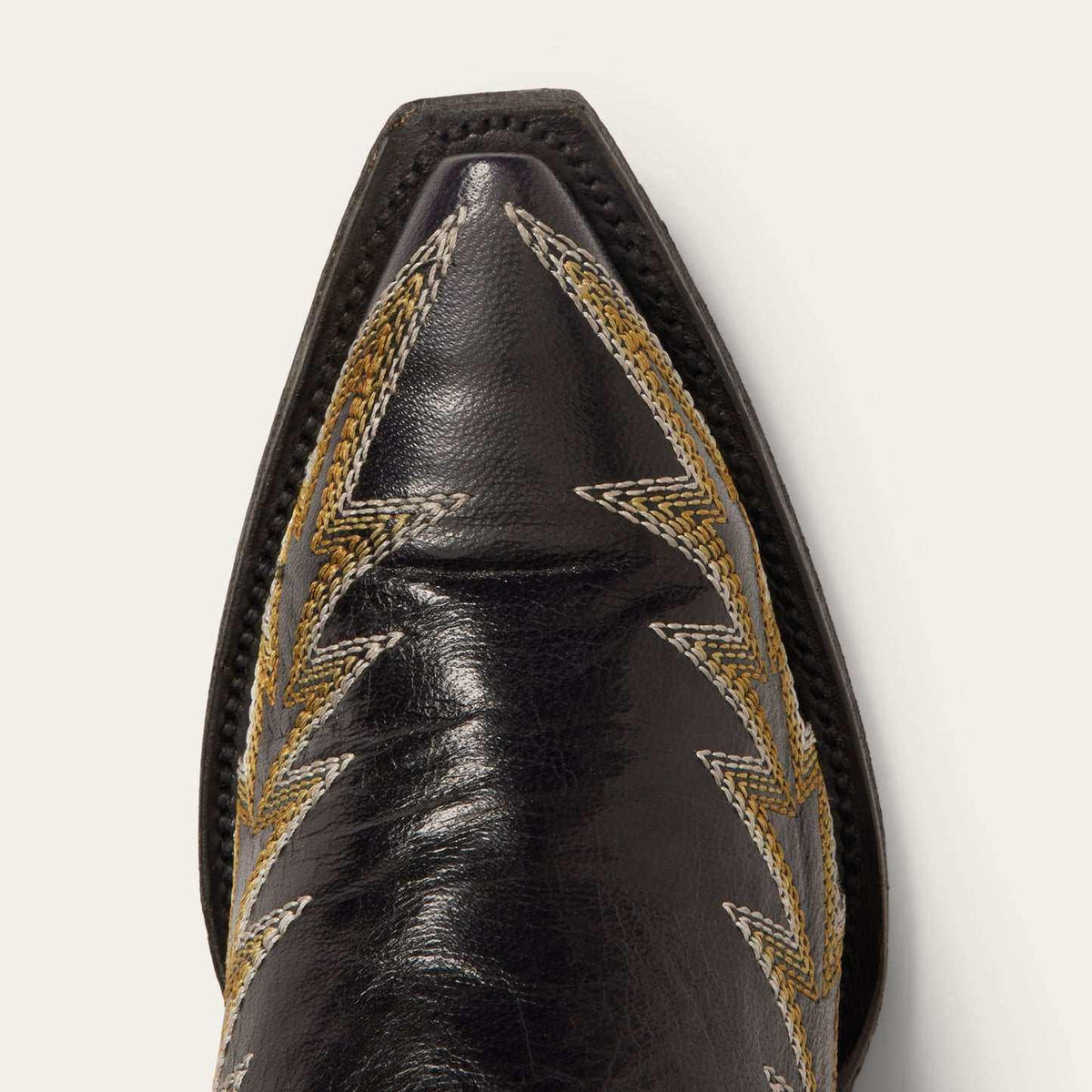 Handcrafted women's Stetson Sarah black leather cowboy boots with vintage embroidery
