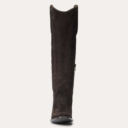Women's Stetson Sissy brown suede boots with square toe and vintage embroidery