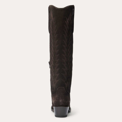 Women's brown Stetson Sissy suede boots with square toe and vintage embroidery