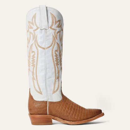 Women's Stetson Toni Teju Lizard tan leather boots with embroidery