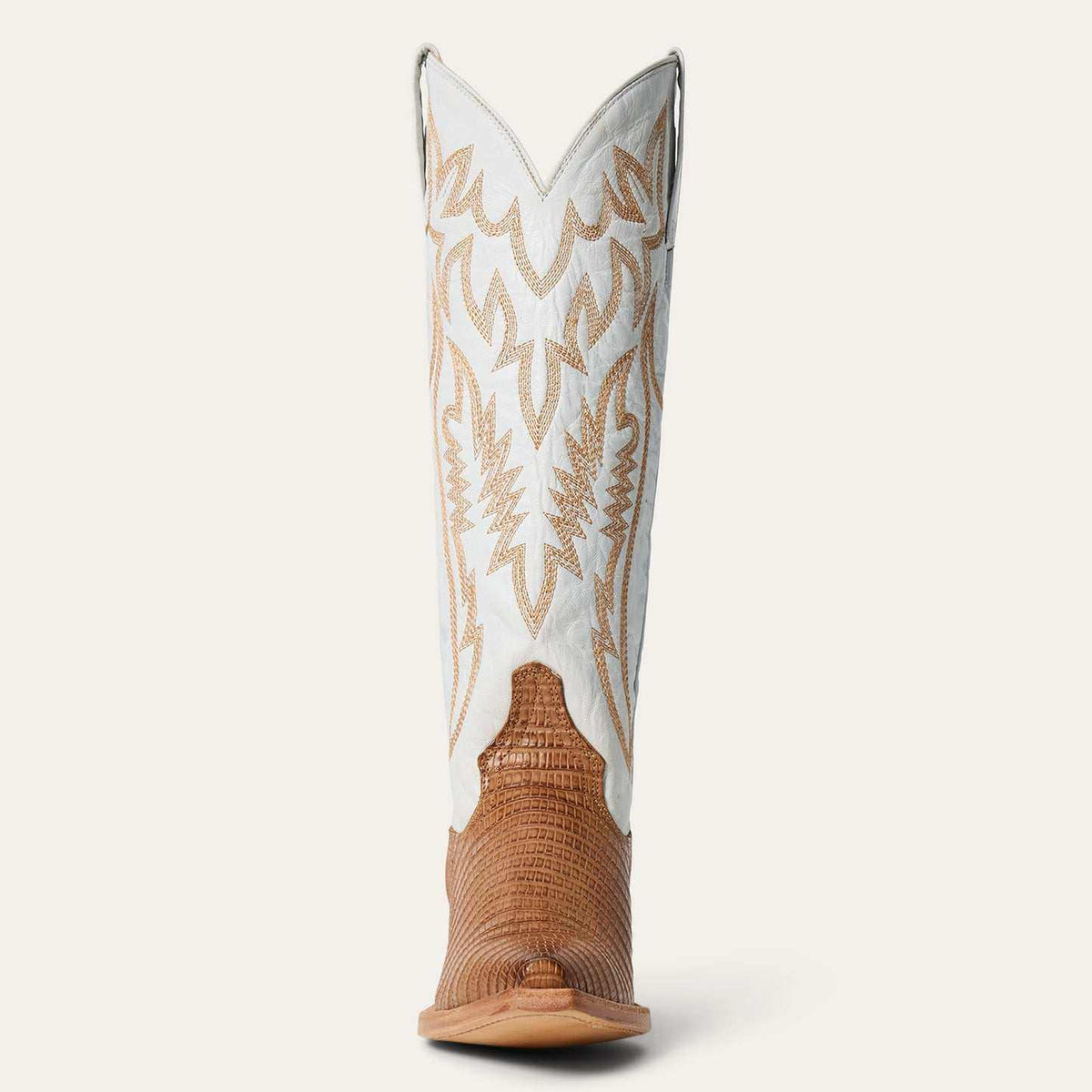 Handcrafted women's tan Stetson Toni Teju Lizard boots with embroidered shafts