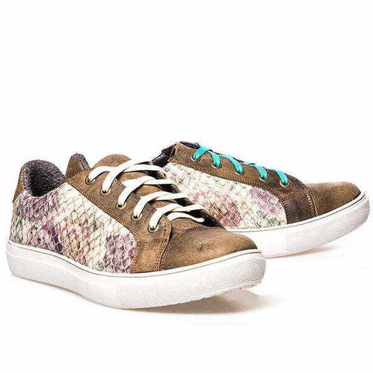 womens tin haul blossom handmade leather shoes with floral panels