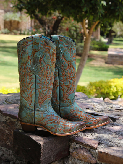 Women's Corral Turquoise Genuine Leather Boots with Embroidery