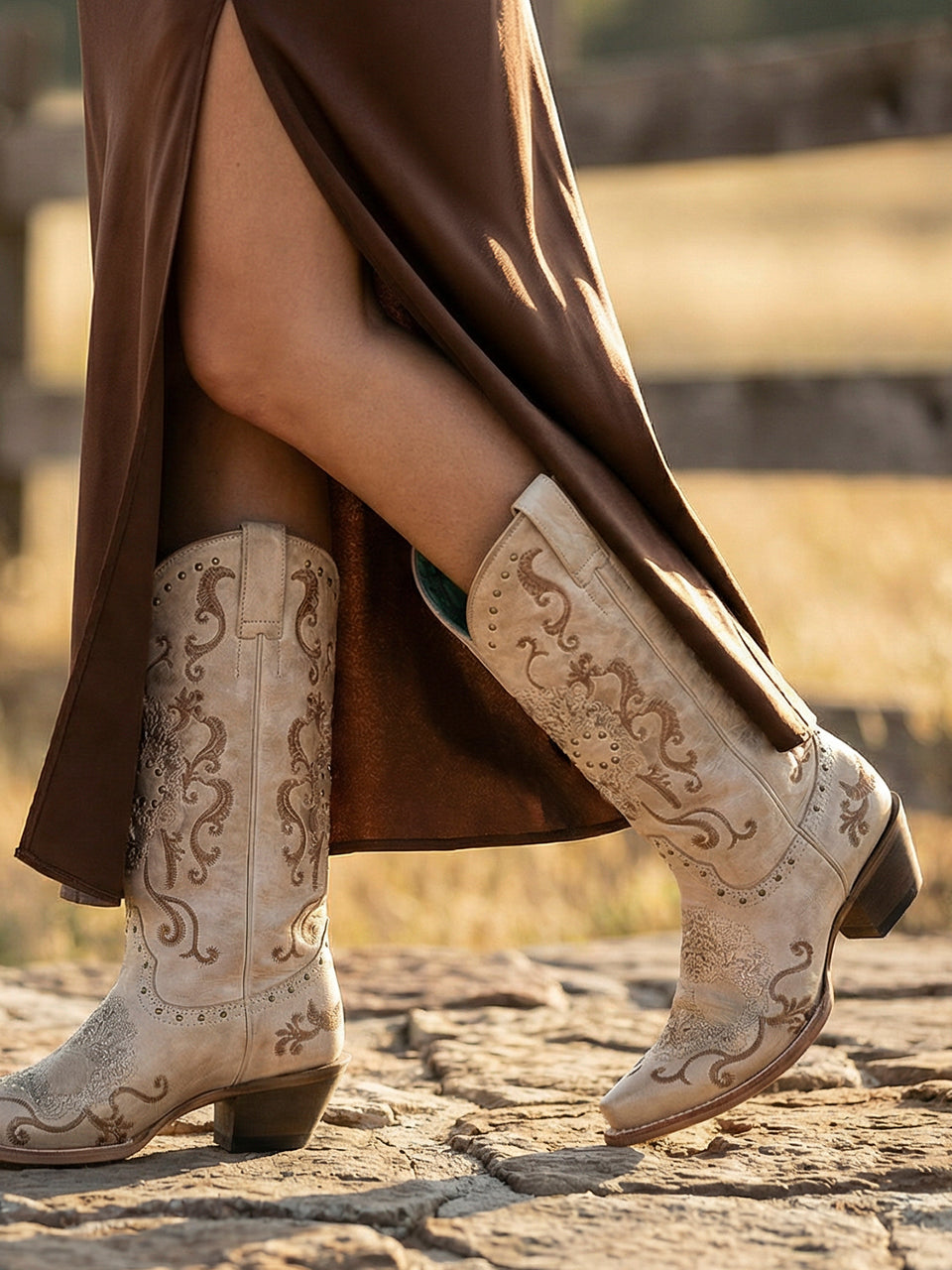 Women's Corral Straw Genuine Leather Boots with Floral Skull Embroidery & Studs